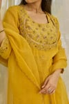 Shop_Rhua_Mustard Chanderi, Tissue, Organza, Silk Gota Patti Yellow Embroidered Kurta Set _Online_at_Aza_Fashions