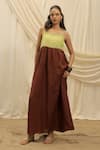 Buy_Akashi Clothing_Brown Linen Embroidery Square Neck Sun Dress _at_Aza_Fashions