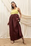 Buy_Akashi Clothing_Brown Linen Embroidery Square Neck Sun Dress _Online_at_Aza_Fashions