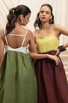 Shop_Akashi Clothing_Brown Linen Embroidery Square Neck Sun Dress _Online_at_Aza_Fashions