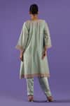Shop_LABEL RADINI_Blue Chanderi Embroidery Split V-neck Pastel Kurta Set _at_Aza_Fashions