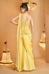 Shop_K&A By Karishma and Ashita_Yellow Net, Satin Sequins Scoop Neck Pre-draped Saree Set _at_Aza_Fashions