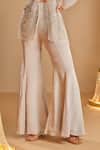 K&A By Karishma and Ashita_Silver Net, Crepe Beads, Embroidery V-neck Embellished Jacket And Pant Set _Online_at_Aza_Fashions