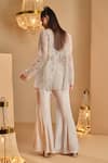 Shop_K&A By Karishma and Ashita_Silver Net, Crepe Beads, Embroidery V-neck Embellished Jacket And Pant Set _at_Aza_Fashions
