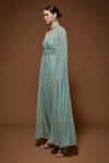 Buy_NIRRAAMYAA_Aqua Viscose, Georgette Rhinestones V-neck Blue Embellished Gown _Online_at_Aza_Fashions