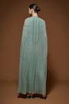 Shop_NIRRAAMYAA_Aqua Viscose, Georgette Rhinestones V-neck Blue Embellished Gown _at_Aza_Fashions