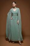 Buy_NIRRAAMYAA_Aqua Viscose, Georgette Rhinestones V-neck Blue Embellished Gown _at_Aza_Fashions