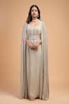 Buy_NIRRAAMYAA_Ivory Viscose, Georgette Rhinestones V-neck Embellished Gown Set _Online_at_Aza_Fashions