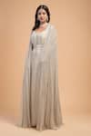 Shop_NIRRAAMYAA_Ivory Viscose, Georgette Rhinestones V-neck Embellished Gown Set _Online_at_Aza_Fashions