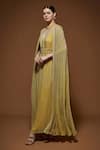 Buy_NIRRAAMYAA_Yellow Viscose, Georgette Rhinestones V-neck Lemon Embellished Gown Set _Online_at_Aza_Fashions