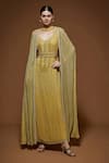 Buy_NIRRAAMYAA_Yellow Viscose, Georgette Rhinestones V-neck Lemon Embellished Gown Set _at_Aza_Fashions