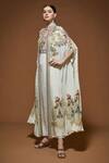 NIRRAAMYAA_Ivory Crepe Rhinestones, Embroidery V-neck Cape Gown Set _Online_at_Aza_Fashions