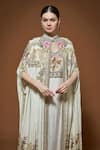 Shop_NIRRAAMYAA_Ivory Crepe Rhinestones, Embroidery V-neck Cape Gown Set _Online_at_Aza_Fashions