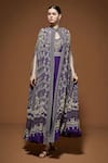 Buy_NIRRAAMYAA_Purple Crepe Embroidery, Rhinestones V-neck Cape Gown Set _Online_at_Aza_Fashions