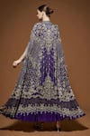 Shop_NIRRAAMYAA_Purple Crepe Embroidery, Rhinestones V-neck Cape Gown Set _at_Aza_Fashions