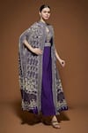 Shop_NIRRAAMYAA_Purple Crepe Embroidery, Rhinestones V-neck Cape Gown Set _Online_at_Aza_Fashions