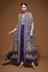 Buy_NIRRAAMYAA_Purple Crepe Embroidery, Rhinestones V-neck Cape Gown Set _at_Aza_Fashions