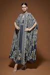 Buy_NIRRAAMYAA_Pink Bamboo, Crepe Rhinestones, Embroidery High Neck Cape Gown Set With Belt _at_Aza_Fashions