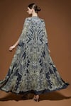 Shop_NIRRAAMYAA_Pink Bamboo, Crepe Rhinestones, Embroidery High Neck Cape Gown Set With Belt _at_Aza_Fashions