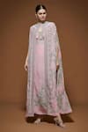 Shop_NIRRAAMYAA_Pink Crepe Rhinestones High Neck Designer Embroidered Cape And Gown Set _Online_at_Aza_Fashions