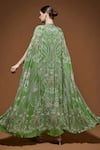 Shop_NIRRAAMYAA_Green Crepe Rhinestones Keyhole Neck Designer Cape And Gown Set _at_Aza_Fashions