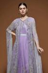 Buy_NIRRAAMYAA_Mauve Viscose, Georgette Rhinestones Round Neck Cape Gown Set With _Online_at_Aza_Fashions