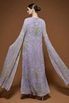 Shop_NIRRAAMYAA_Mauve Viscose, Georgette Rhinestones Round Neck Cape Gown Set With _at_Aza_Fashions