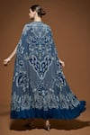 Shop_NIRRAAMYAA_Blue Crepe Rhinestones Keyhole Neck Designer Cape Gown Set _at_Aza_Fashions