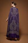 Shop_NIRRAAMYAA_Burgundy Crepe Rhinestones Keyhole Neck Dark Wine Cape Gown Set _at_Aza_Fashions