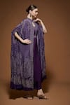 Buy_NIRRAAMYAA_Burgundy Crepe Rhinestones Keyhole Neck Dark Wine Cape Gown Set _Online_at_Aza_Fashions