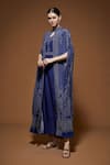 Buy_NIRRAAMYAA_Blue Crepe Rhinestones V-neck Embellished Cape Gown Set _Online_at_Aza_Fashions