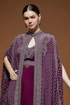 Shop_NIRRAAMYAA_Wine Crepe Rhinestones V-neck Cape Gown Set With _Online_at_Aza_Fashions