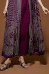 NIRRAAMYAA_Wine Crepe Rhinestones V-neck Cape Gown Set With _at_Aza_Fashions