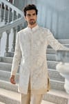 Shop_Seema Gujral_Ivory Silk Embroidery Sherwani Set _at_Aza_Fashions