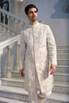 Buy_Seema Gujral_Ivory Silk, Crepe Embroidery Sherwani Set _at_Aza_Fashions