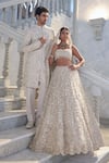 Shop_Seema Gujral_Ivory Silk, Crepe Embroidery Sherwani Set _at_Aza_Fashions