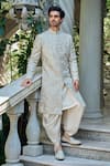 Buy_Seema Gujral_Cream Silk Sequins, Embroidery Sherwani And Dhoti Pant Set _at_Aza_Fashions