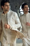 Seema Gujral_Beige Silk Embroidery Bundi Kurta And Pant Set _at_Aza_Fashions