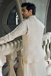 Shop_Seema Gujral_Beige Silk Embroidery Bundi Kurta And Pant Set _at_Aza_Fashions
