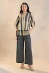 Buy_Vedika M_Multi Color Linen Collared Striped Noon Set _at_Aza_Fashions
