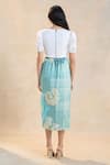 Shop_Vedika M_White Linen, Satin Square Neck Blue Ocean Drawstring Skirt Set _at_Aza_Fashions