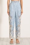Shop_RANNA GILL_Sky Blue Viscose, Linen Nova Rara Pants _Online_at_Aza_Fashions