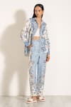 Shop_RANNA GILL_Sky Blue Viscose, Linen Nova Rara Pants _at_Aza_Fashions
