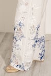 RANNA GILL_Cream Viscose Embroidery Mira Wide Leg Pants _Online_at_Aza_Fashions