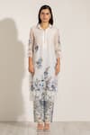 RANNA GILL_White Linen Lace Collared Clara Floral Embroidered Kurta _Online_at_Aza_Fashions