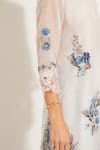 RANNA GILL_White Linen Lace Collared Clara Floral Embroidered Kurta _at_Aza_Fashions