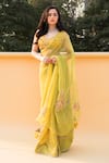 Buy_Shreeka_Lavender Silk Organza Sequins, Embroidery Lime Green Banarasi Tissue Saree Set _at_Aza_Fashions