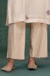 Shop_Kahani Lush_Beige Chanderi Embroidery V-neck Machine Kurta Set _at_Aza_Fashions