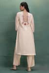 Kahani Lush_Beige Chanderi Embroidery V-neck Machine Kurta Set _Online_at_Aza_Fashions