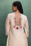 Shop_Kahani Lush_Beige Chanderi Embroidery V-neck Machine Kurta Set _Online_at_Aza_Fashions